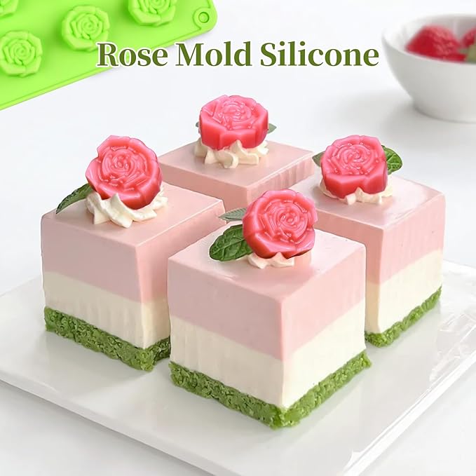 24 Cavity Rose Mold Silicone, Non-Stick Flower Molds Silicone, Reusable Rose Chocolate Mold for Cake Chocolate Candy Cupcakes Pudding Ice Cube Soap Making