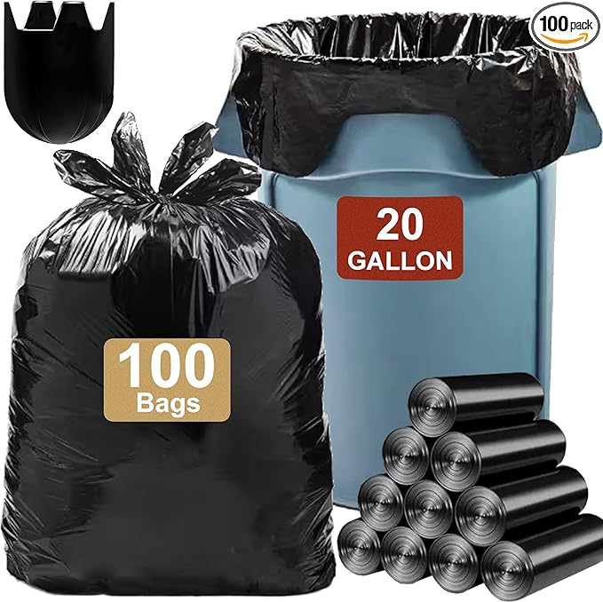 20 Gallon Heavy Duty Trash Bags (100 Count) 1.2 MIL THICK with Twist Ties Compatible with Rubbermaid Brute & Winco & Behren 20 Gallon Round Trash Can Extra Large Sturdy & Tear-Resistant