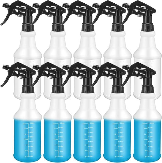 10 Pack Spray Bottles 16 oz Empty Water Spray Bottles for Cleaning Heavy Duty Refillable Squirt ‌Container with Measurements Adjustable Nozzle for Household(Black,Stylish Style)