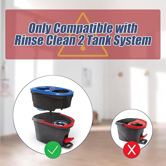 RinseClean Spin Mop Head Refill for Vileda EasyWring 2-Tanks System - Rotating Microfiber Triangle Replacement Pads Washable & Reusable fit All Floor - 6 Cloth 1 Mop Base