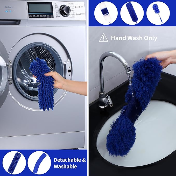 PHABLUS 10 PCS Dusters for Cleaning, Microfiber Duster with Extension Pole Up to 100'', Bendable Washable Cleaner Dusters for Ceiling Fans, High Ceiling, Furniture, Blinds