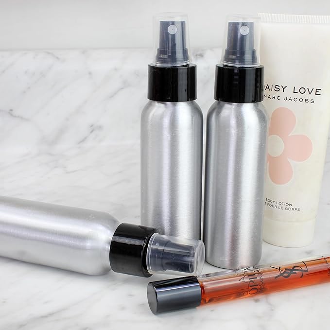 Cornucopia Brands 2-Ounce Aluminum Fine Mist Spray Bottles (6-Pack); Empty Mini Metal Atomizer Bottles, 2.75oz Travel/Purse/Sample Size