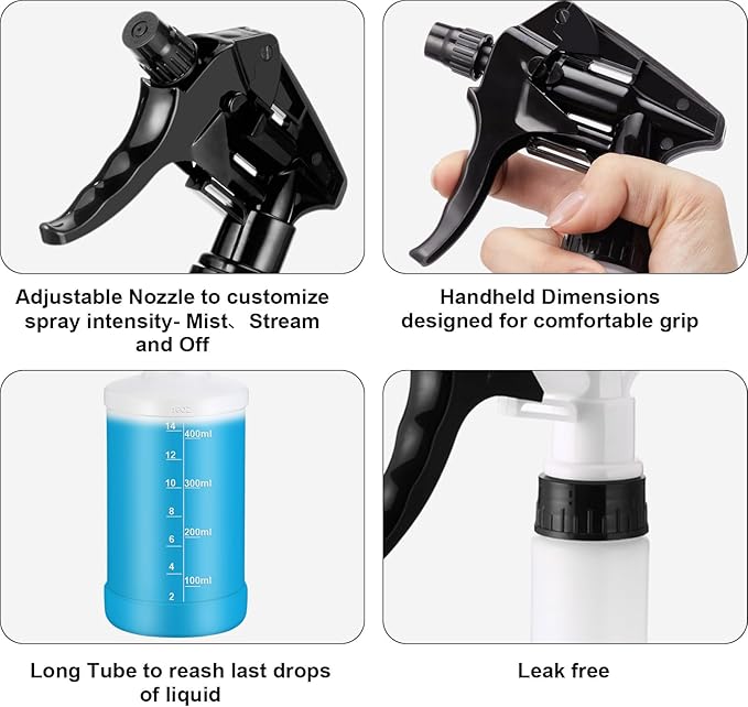 Eccliy 12 Pcs 16 Oz Plastic Spray Bottle, Adjustable Empty Reusable Sprayer for Cleaning, Planting, Water, Bathroom and Kitchen, BBQ, Commercial and Residential (Black Clear,Measurement)