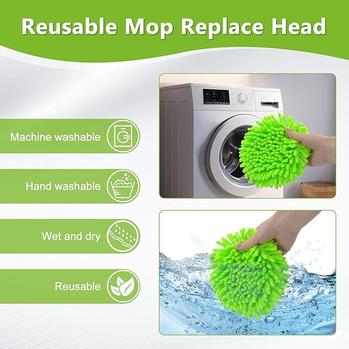 Mop Heads Replacements,Mop Replace Heads Compatible with Ocedar RinseClean 2-Tank Spin Mop,Reusable Mop Head for Wet/Dry,3 Pack Chenille&Microfiber Dust Mop Refills for Multi-Surface Floor Cleaning