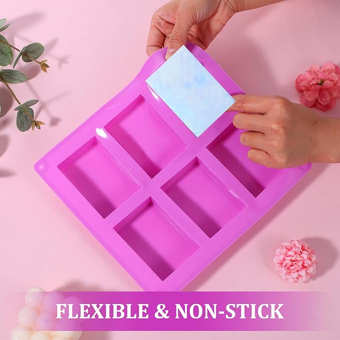 10 Pack Silicone Soap Molds, 6 Cavities Rectangle Silicone Soap Mold, Great for Homemade Craft Soap Bar Mold, DIY Chocolate Molds, Cake Molds & Ice Cube Trays - Just Pop Out (Purple)