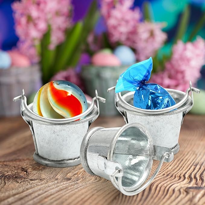 0.87inch Galvanized Mini Tin Bucket with Handle, Set of 24, Ideal for Craft Projects, Micro Landscape and Micro House