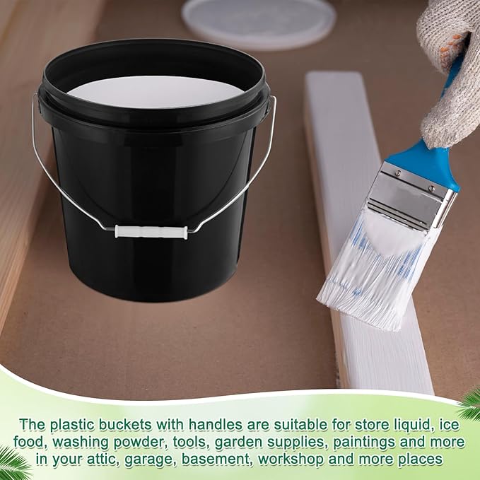 Tioncy 24 Pcs 2 Gallon Plastic Bucket with Lid Heavy Duty 2 Gallon Bucket Pail with Lid Handle for Storage Container Home Household Cleaning (Black)