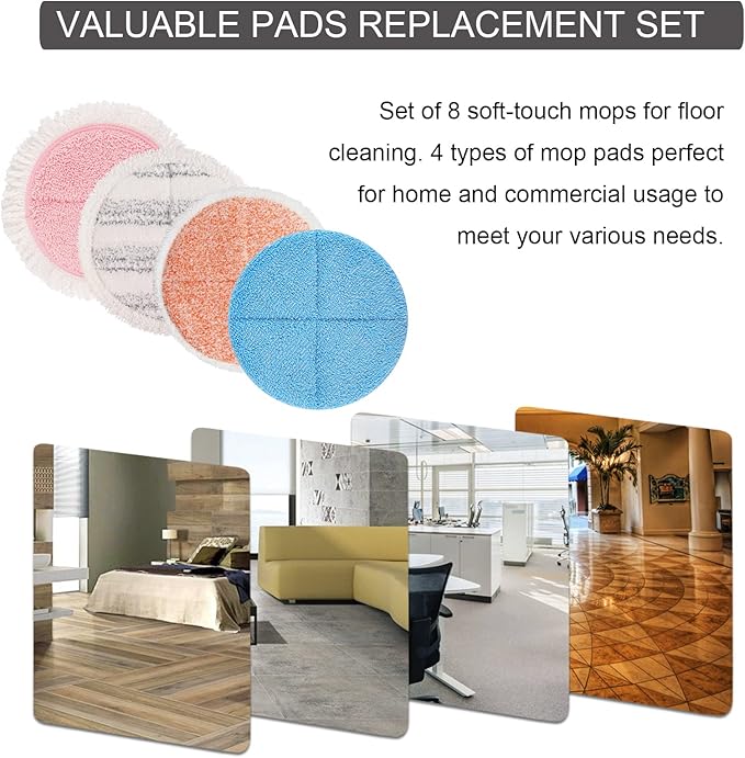 Electric Spin Mop Pads, 7.28in Round Replacement Pads for Floor Cleaning (8 Pack)