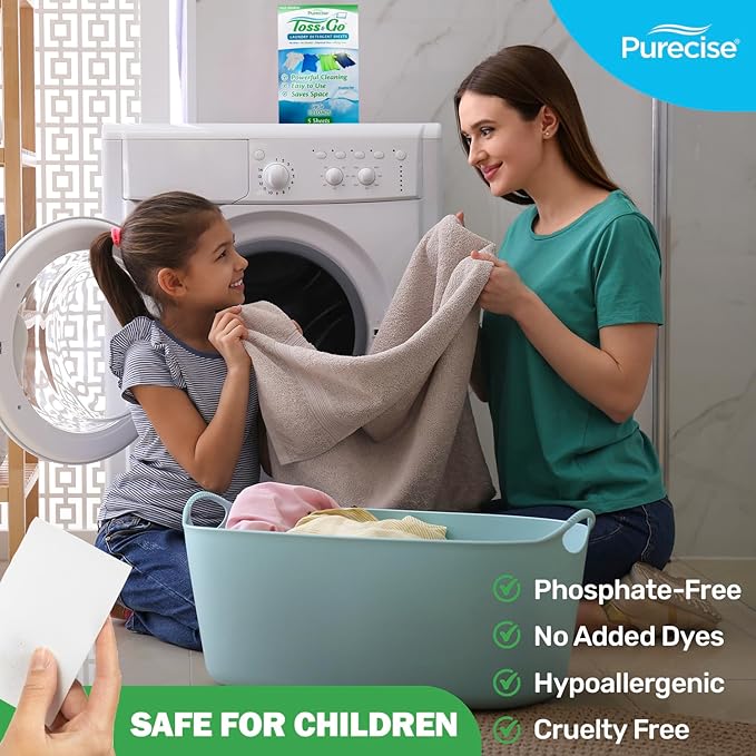 Purecise -Toss & Go - Fresh Meadow Laundry Detergent Sheets - Powerful Clean, No Mess, Fast-Dissolving, No Residue - 30 Loads - 5ct Pack of 3