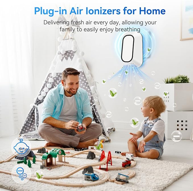 Plug In Ionizer Air Purifier With 4 Negative Ion Output Heads,Small Air Freshener With Backlight,Quiet and Energy-Saving, Ideal Air Cleaners for Home,Bedroom,Office,Living Room and Pet Room(3)