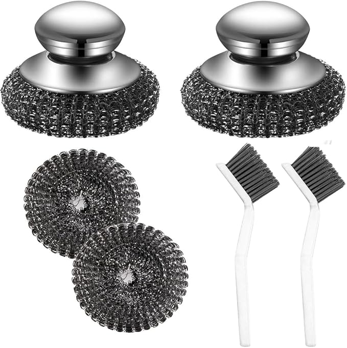 Steel Wool Scrubber, Stainless Steel Scrubber and Crevice Brushes Cleaning Set for Dishes, Iron, Pots, Stoves, Barbecue Grills, Sink