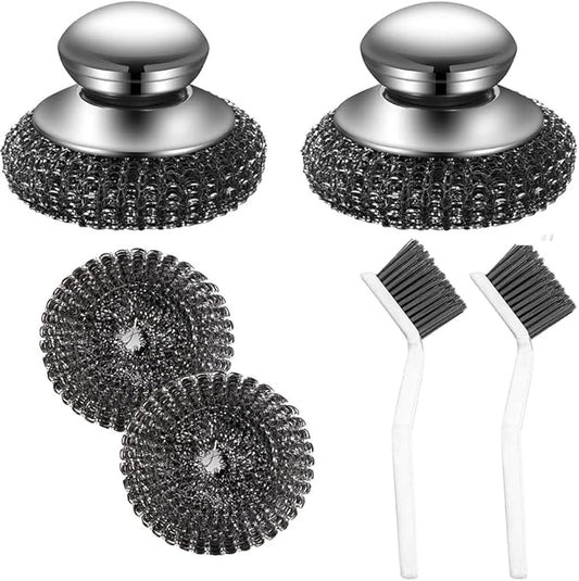 Steel Wool Scrubber, Stainless Steel Scrubber and Crevice Brushes Cleaning Set for Dishes, Iron, Pots, Stoves, Barbecue Grills, Sink