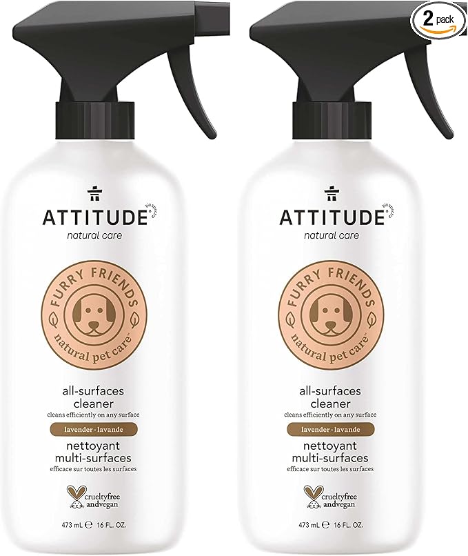ATTITUDE All Surface Cleaner for Pets, Plant and Mineral-Based Ingredients, Vegan and Cruelty-free, Lavender, 16 Fl Oz (Pack of 2)