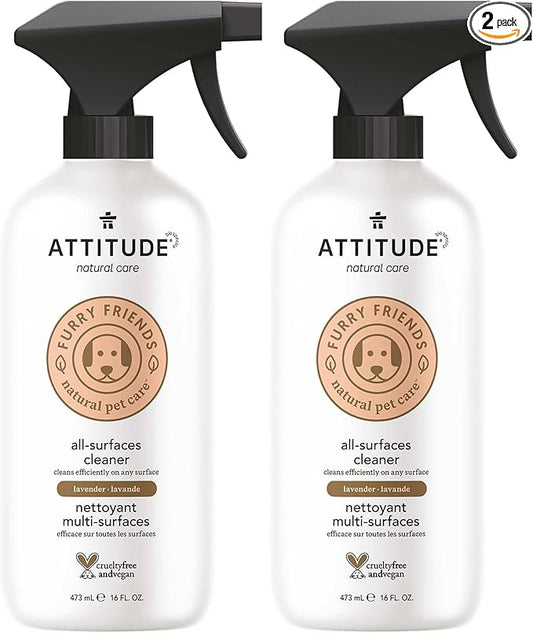 ATTITUDE All Surface Cleaner for Pets, Plant and Mineral-Based Ingredients, Vegan and Cruelty-free, Lavender, 16 Fl Oz (Pack of 2)
