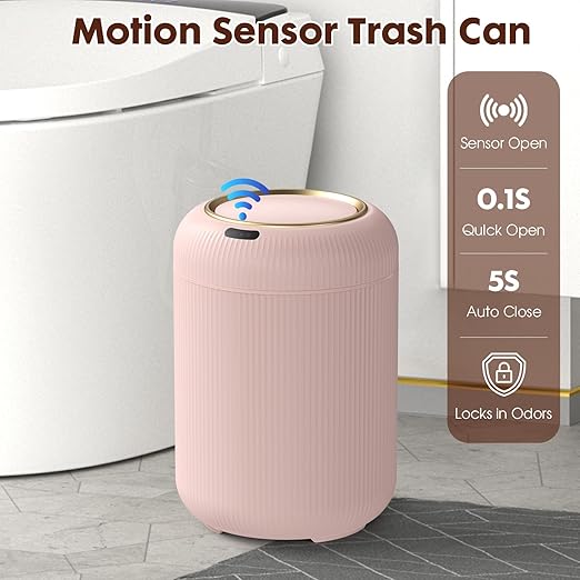 Procade Automatic Motion Sensor Bathroom Trash Can with Lid, 3 Gallon Touchless Trash Bin, Smart Plastic Garbage Can, Mini Pink Wastebasket for Toilet, Office, rv, Bedroom, Living Room