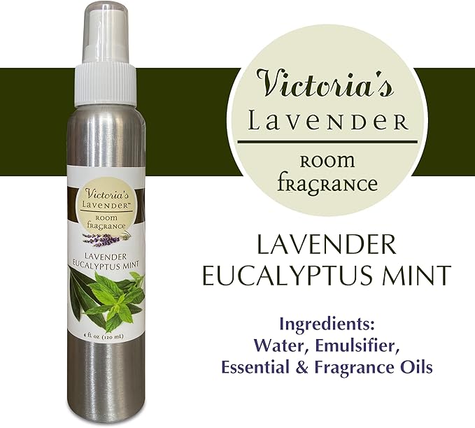Victoria's Lavender Room Spray - All Natural Home Fragrance, Made in the USA with Pure Essential Oil Air Freshener & Odor Eliminator, Relaxing Scent, 2pk Lavender Eucalyptus Mint, 4oz each