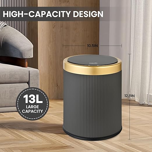 Pukomc Bathroom Trash Can with Lid，3.5 Gallon Motion Sensor Waterproof Touchless Garbage Can, Smart Plastic Trash Bins Suitable for Kitchen, Bathroom, Bedroom, Living Room, Office Grey