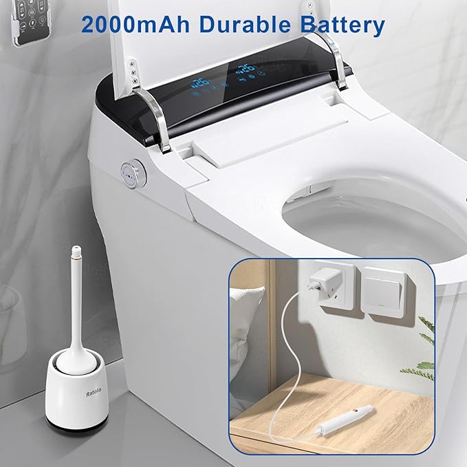 Electric Toilet Brush,Silicone Toilet Brush,Toilet Bowl Brush and Holder Set with Ventilated Holder,Toilet Brush, Floor Standing, Wall Mounted Without Drilling，Rechargeable