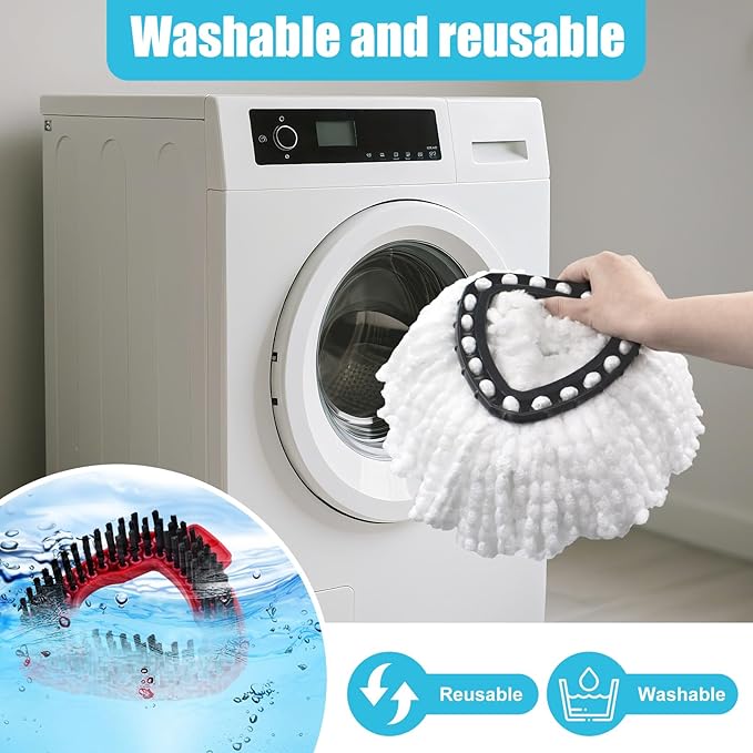 Spin Mop Replace Head, Base, Replacement Handle for OCedar EasyWring 1 Tank System 2 Microfiber Refills, 4-Section Sturdy Iron 30-58in Handle, Mop Head Base and Scrubber