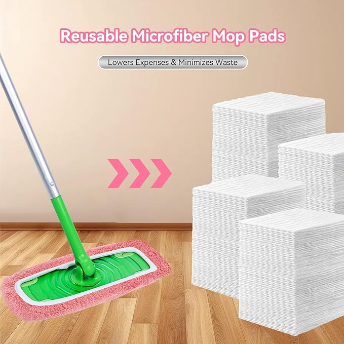 8Pcs Reusable Microfiber Mop Pads Compatible with Swiffer Sweeper，Dry Sweeping Cloths & Wet Mopping Cloths Washable Wet Pads for Hardwood Surface Floor Cleaning