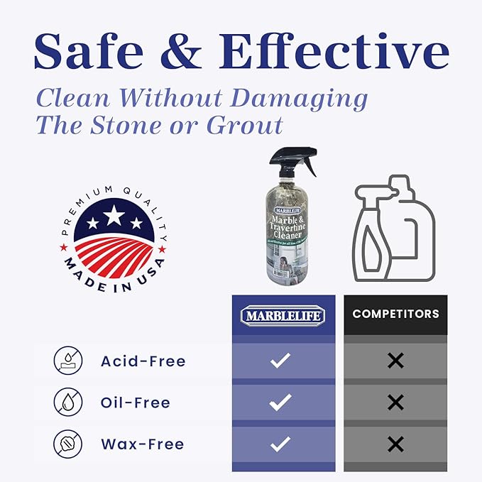 Marblelife InterCare Marble and Travertine, Natural Stone & Terrazzo Liquid Cleaner, Shower & Tile Surface Care, Floor, Walls & Countertop Cleaner and Degreaser, 32 oz