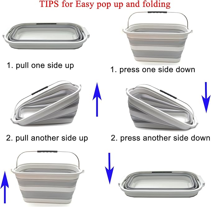 SAMMART 20.8L (5.49Gallon) Collapsible Rectangular Handy Basket/Bucket (S. Grey)