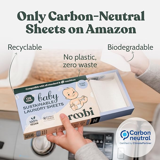 Roobi Baby Laundry Detergent Sheets. Specially Formulated for Sensitive Skin. Newborns, Infants & Toddlers Clothes. Unscented. Up to 128 Loads