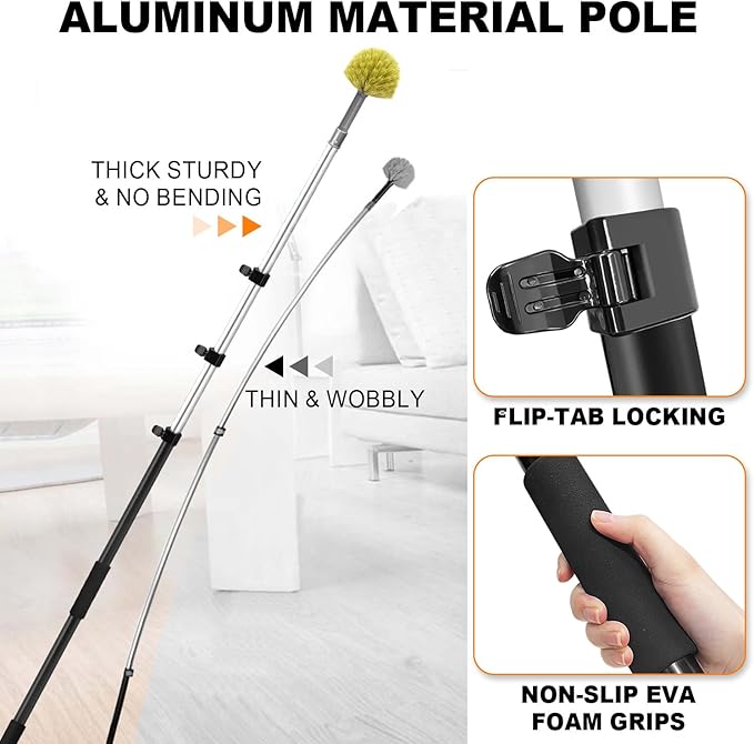 20 Foot Cobweb Duster with Extension Pole, 4-12ft Dusters for Cleaning with Bristles, High Reach Feather Duster for Outdoor Indoor, 4-Stage Spider Web Remover with Telescopic Pole for Ceiling Wall
