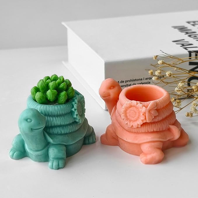 Flower Pot Succulent Mold - Turtle & Animal Shapes, Silicone & Resin Casting Molds for Candle Making & Home Decor