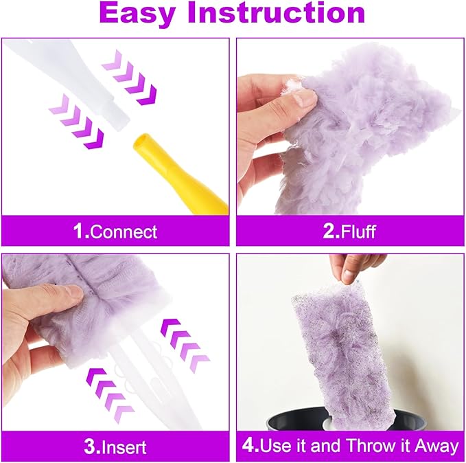 50 Count 360 Heavy Duty Duster Refills Bulk Compatible with Swiffer, Dusting Refills with 1 Handle, Multi Surface Disposable Dusters Refill for Cleaning (Purple)