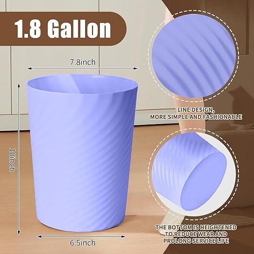 Small Trash Can - Plastic Waste basketbin for Office,Home,Bathroom,Kitchen - 1.8 Gallon - Purple