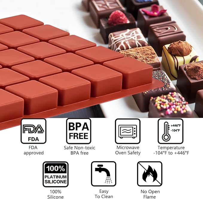 Mini Square Silicone Molds, 2 Pack 40-Cavity Caramel Candy Gummy Molds for Chocolate Mini Ice Cube Jelly Truffles