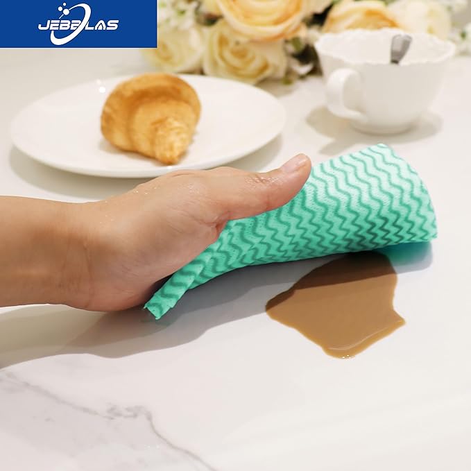 JEBBLAS Handi Wipes Reusable Cloths Dry Cleaning Cloths Dish Towel Kitchen Towel Handy Cleaning Wipes,Pack of 50, Green