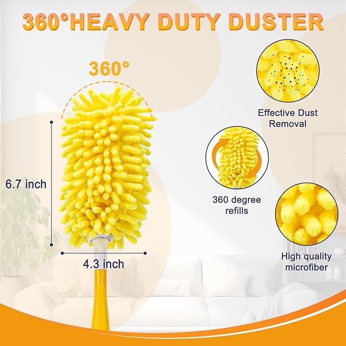 KeFanta Reusable Duster Refill for Swiffer, 360° Heavy Duty Duster Refills 8Pcs with 1 Handle, Washable Microfiber Dusters for Cleaning