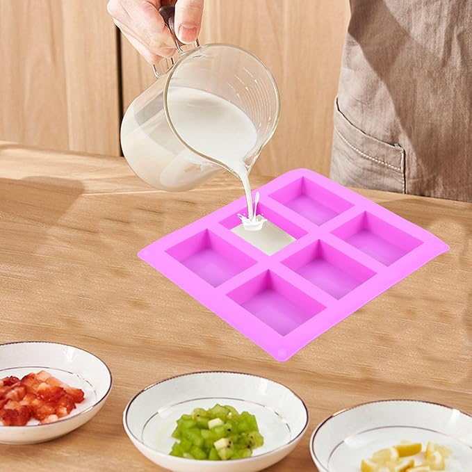 10 Pack Silicone Soap Molds, 6 Cavities Rectangle Silicone Soap Mold, Great for Homemade Craft Soap Bar Mold, DIY Chocolate Molds, Cake Molds & Ice Cube Trays - Just Pop Out (Purple)