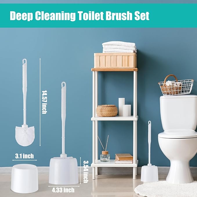 Roshtia 12 Sets Toilet Brush and Holder Set for Bathroom Toilet Bowl Brush Scrubber with Caddy for Deep Cleaning, 14.57 Height (White)