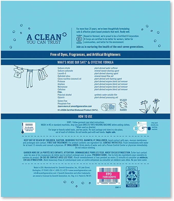 Seventh Generation Laundry Detergent, Citrus & Cedar, 8 Count, Powder