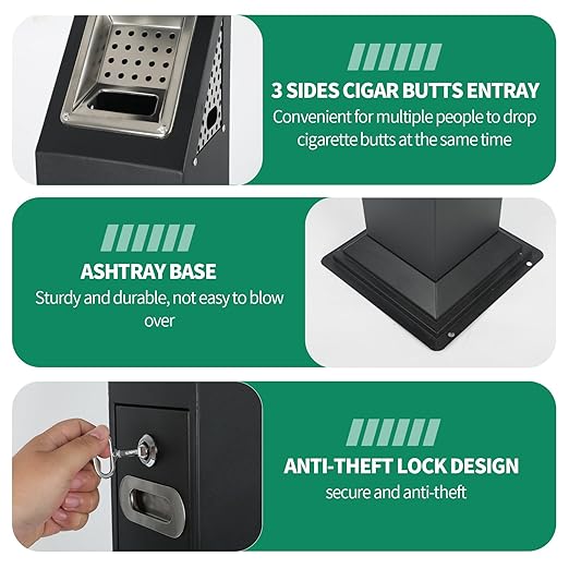 46.5” Outdoor Vertical Trash Bin, Stainless Steel Commercial Trash Receptacle with Inner Bucket, Waterproof Trash Bin Container for Outside, Standing Trash Can for Home Office Hotel Patio