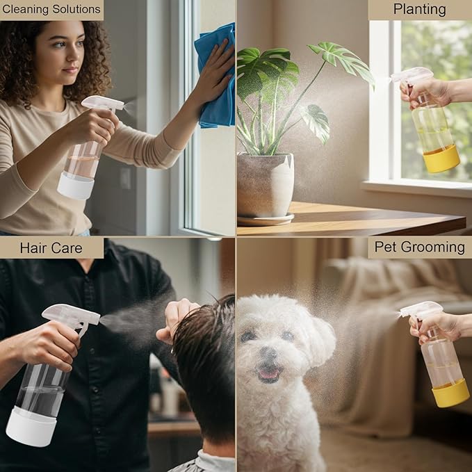 Glass Spray Bottles with Silicone Sleeve 16.9oz 2 Pack Empty Spray Bottle for Hair Mist/Stream Spraying for Cleaning Solutions, Plants, Essential Oils (clear-white&yellow)