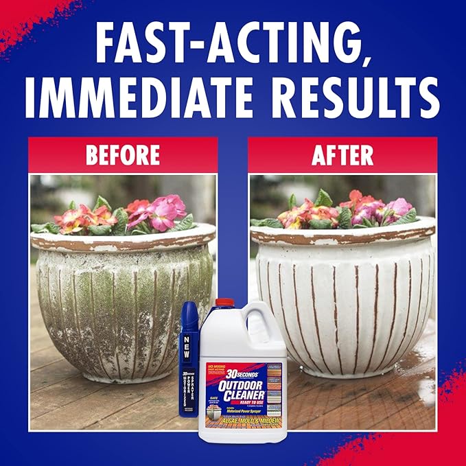 30 SECONDS Mold and Mildew Stain Remover | Ready to Use | Battery Powered Spray Wand | 1.3 Gallon