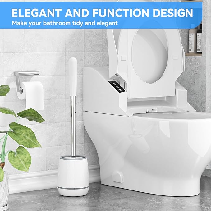 Toilet Brush, 2 PCS Toilet Brush and Holder with 304 Stainless Steel Handle, Space Saving Toilet Bowl Brush for Storage, Durable Bristles Toilet Scrubber for Bathroom Cleaning