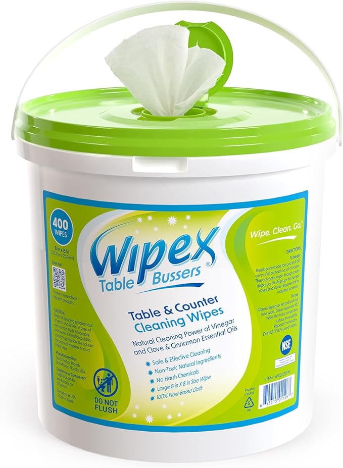 Wipex Table Bussers - Natural Cleaning Wipes | Table Cleaning Quick Cleaner & Counter Wipes | Made with Vinegar, Propolis, Clove and Cinnamon Oil, 400 Natural Surface Wipes