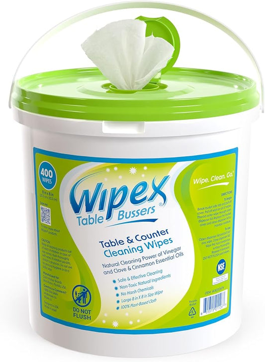 Wipex Table Bussers - Natural Cleaning Wipes | Table Cleaning Quick Cleaner & Counter Wipes | Made with Vinegar, Propolis, Clove and Cinnamon Oil, 400 Natural Surface Wipes
