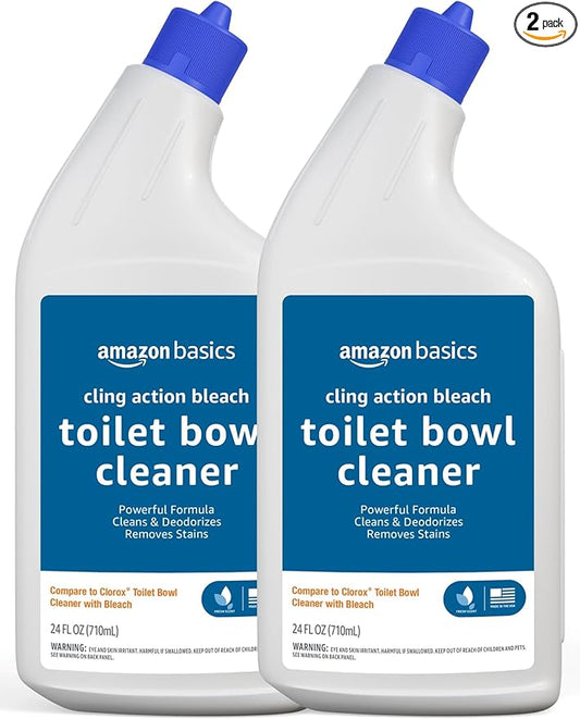 Amazon Basics Toilet Bowl Cleaner with Cling Action Formula, Bleach, Fresh Scent, 24 Fl Oz, Pack of 2