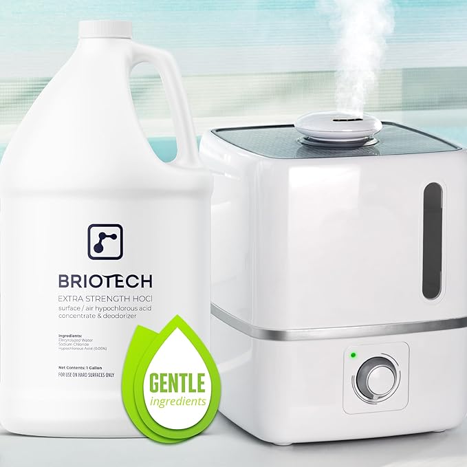 BRIOTECH Extra Strength HOCl Cleaner, 500 PPM Hypochlorous Acid Concentrate, ULV Foggers & Humidifiers, Professional Deodorizer for Dental, Offices, Schools, Homes, Peroxide Free, 32 fl oz (4 Pack)