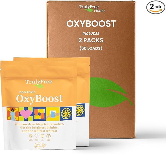 Truly Free OxyBoost - Oxygen Whitener & Clothes Stain Remover Laundry Detergent Powder with Sodium Percarbonate - Brightens Whites & Safe for Colors - Non-Chlorine, Gentle Yet Powerful - Pack of 2