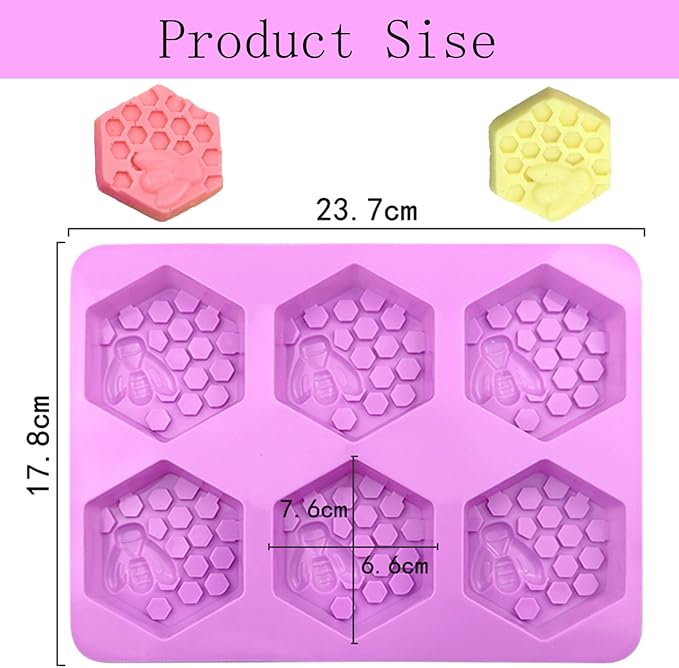 Bee Silicone Molds 2Pcs Honeycomb Silicone Mold Beehive Shape 6 Cavities Molds Set for Homemade Soap Making, DIY Jello, Bath Bomb, Beeswax Candle, Resin