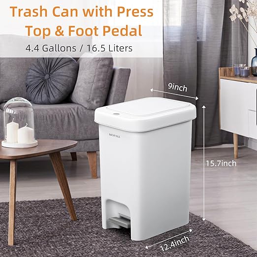 MOPALL Bathroom Trash Can with Lid Soft Close, 16.5L/4.4Gal Slim Trash Can with Pop-Up Lid & Step On Foot Pedal, Garbage Can Waste Bin Trash Bin Wastebasket for Home Kitchen Garage Apartment Office RV