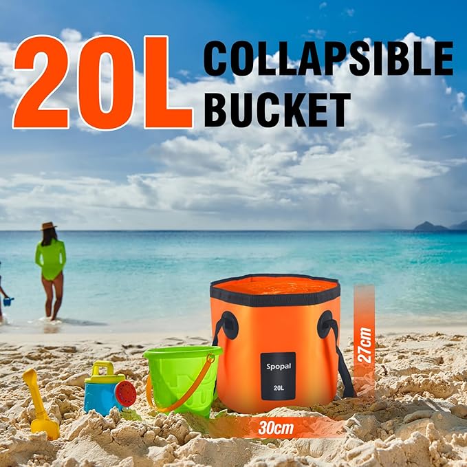 Collapsible Bucket with Handle 20L, Multifunctional Folding Water Container for Camping, Hiking, Traveling, Fishing, Laundry, Gardening, Waterproof, Durable, Lightweight