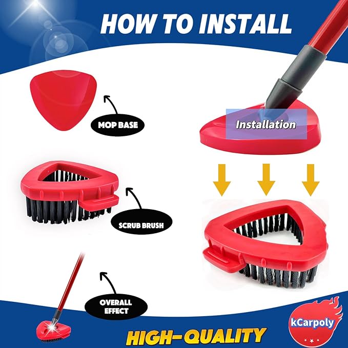 Spin Scrub Brush, 2 Pack Mop Head Replacements Compatible for O Ceda RinseClean 2 Tank System, Hard Bristle Cleaning Brush for Tile, Shower Cleaner Scrubber Brush, with Mop Base